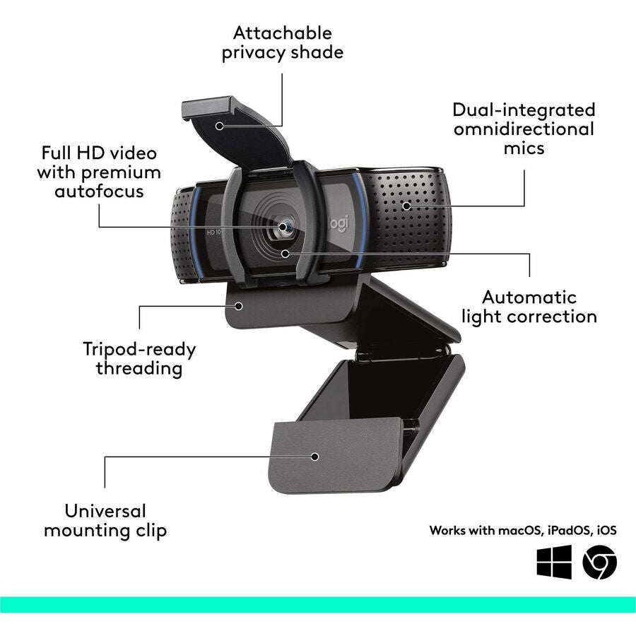 Logitech C920e HD 1080p Webcam with Built-in Microphones and Privacy Shutter