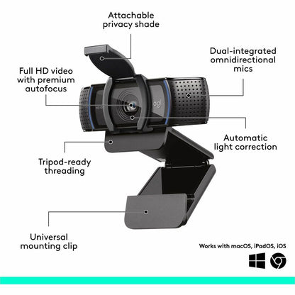 Logitech C920e HD 1080p Webcam with Built-in Microphones and Privacy Shutter
