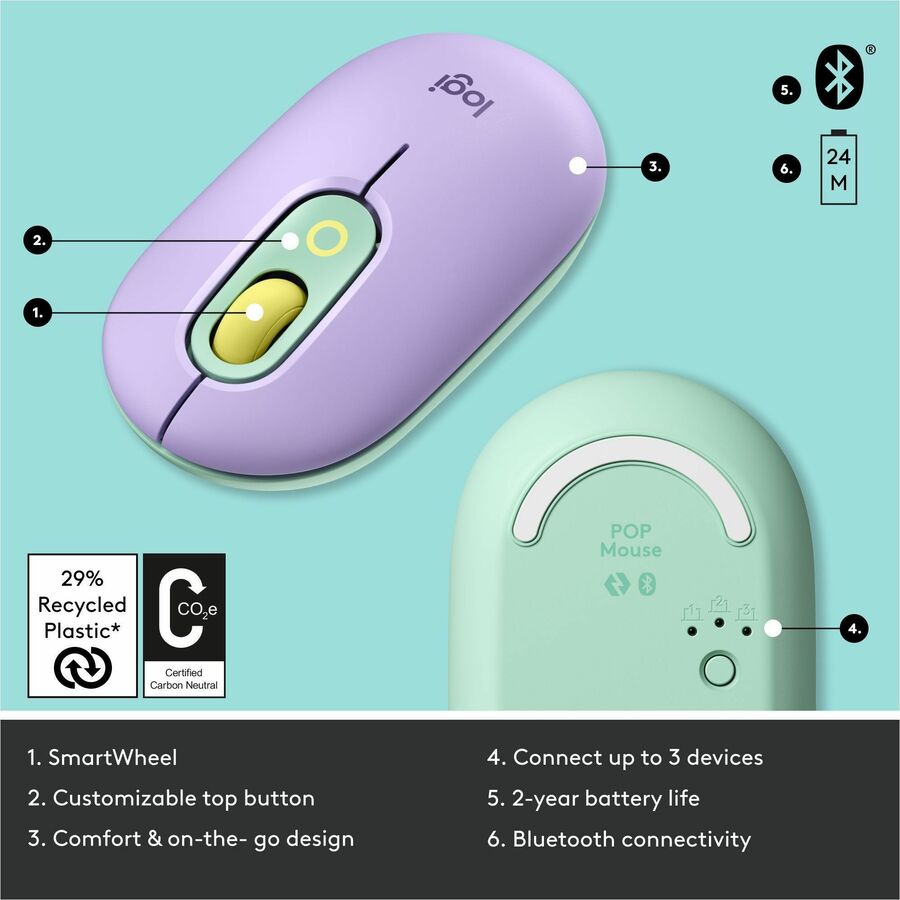 Logitech POP Mouse with Emoji - Daydream Mint Wireless Bluetooth Mouse