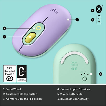 Logitech POP Mouse with Emoji - Daydream Mint Wireless Bluetooth Mouse