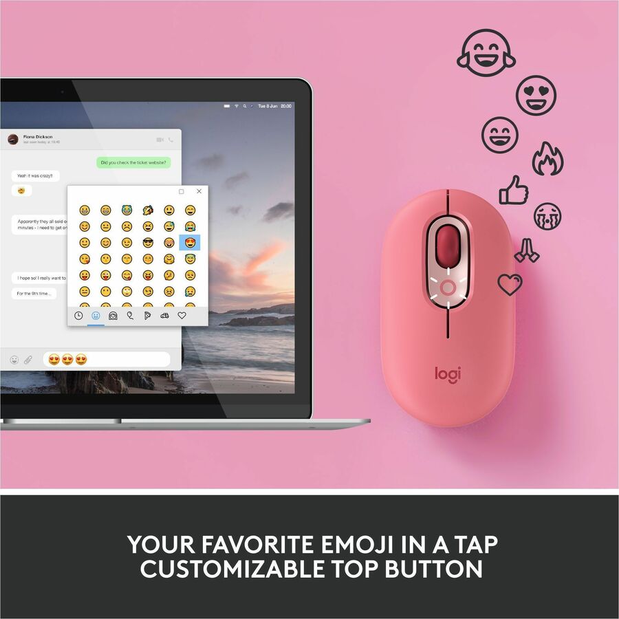 Logitech POP Mouse with Emoji - Heartbreaker Rose Wireless Bluetooth Mouse