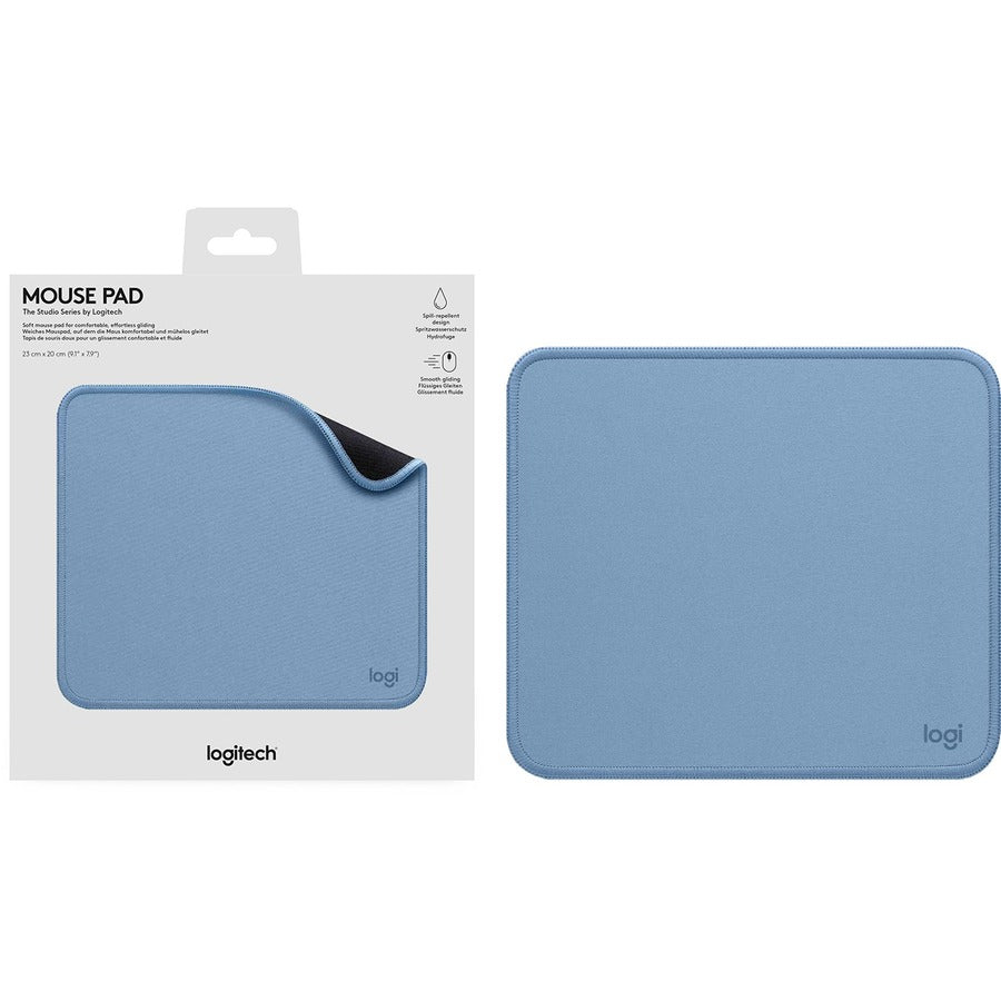 Logitech Studio Series Mouse Pad - Blue Gray, Spill-Resistant Cloth Surface with Anti-Slip Rubber Base