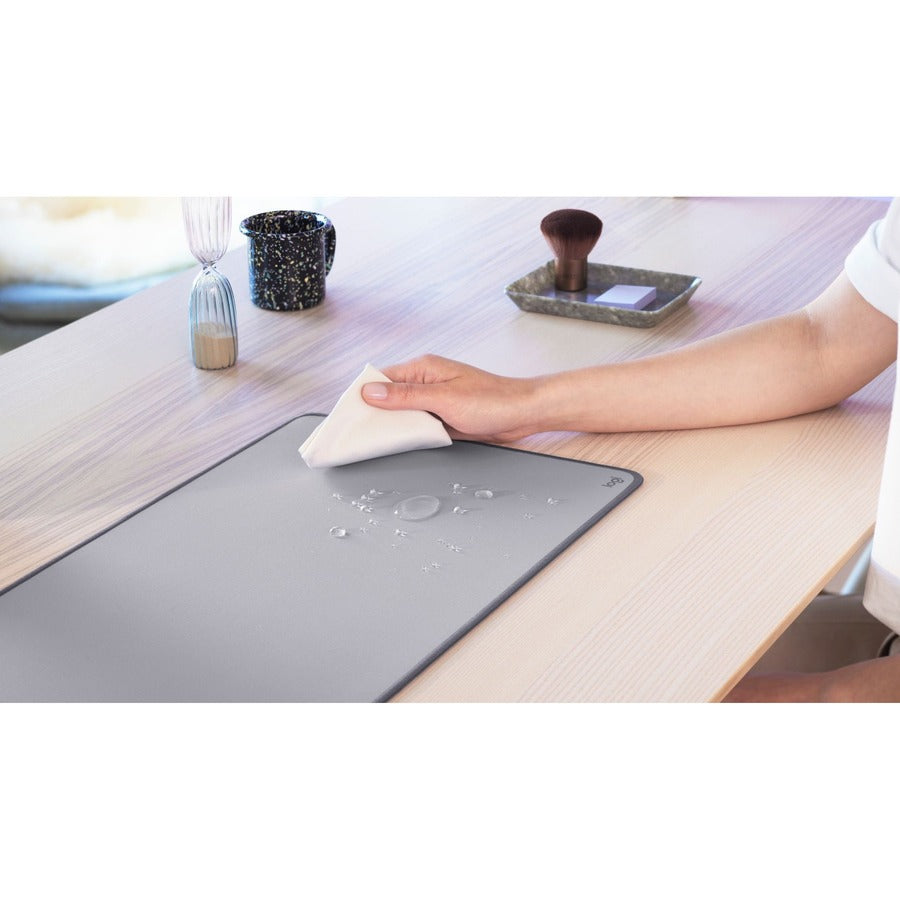 Logitech Desk Mat Studio Series (Mid Gray) – Large Spill-Resistant Cloth Desk Pad with Anti-Slip Base