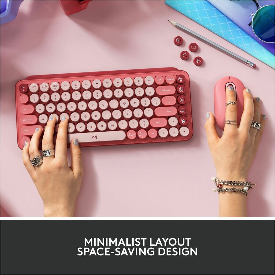 Logitech POP Keys Wireless Mechanical Keyboard with Emoji Keys - Heartbreaker Rose