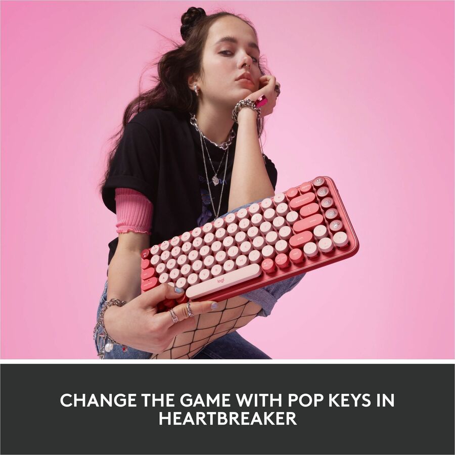 Logitech POP Keys Wireless Mechanical Keyboard with Emoji Keys - Heartbreaker Rose