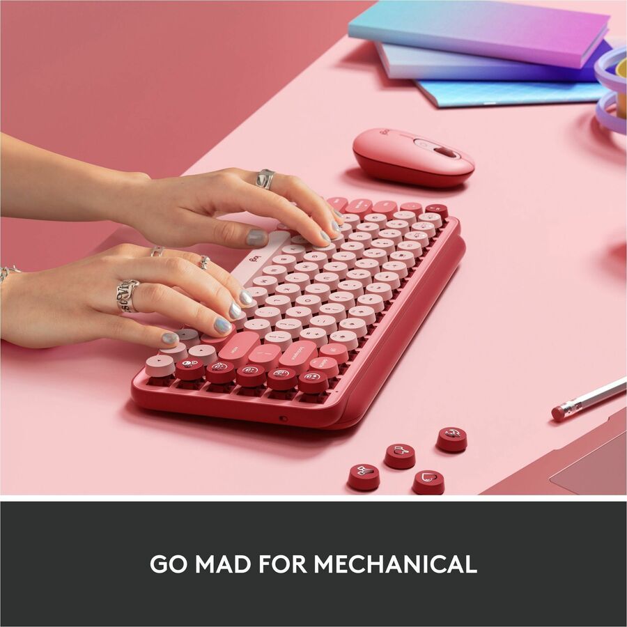 Logitech POP Keys Wireless Mechanical Keyboard with Emoji Keys - Heartbreaker Rose
