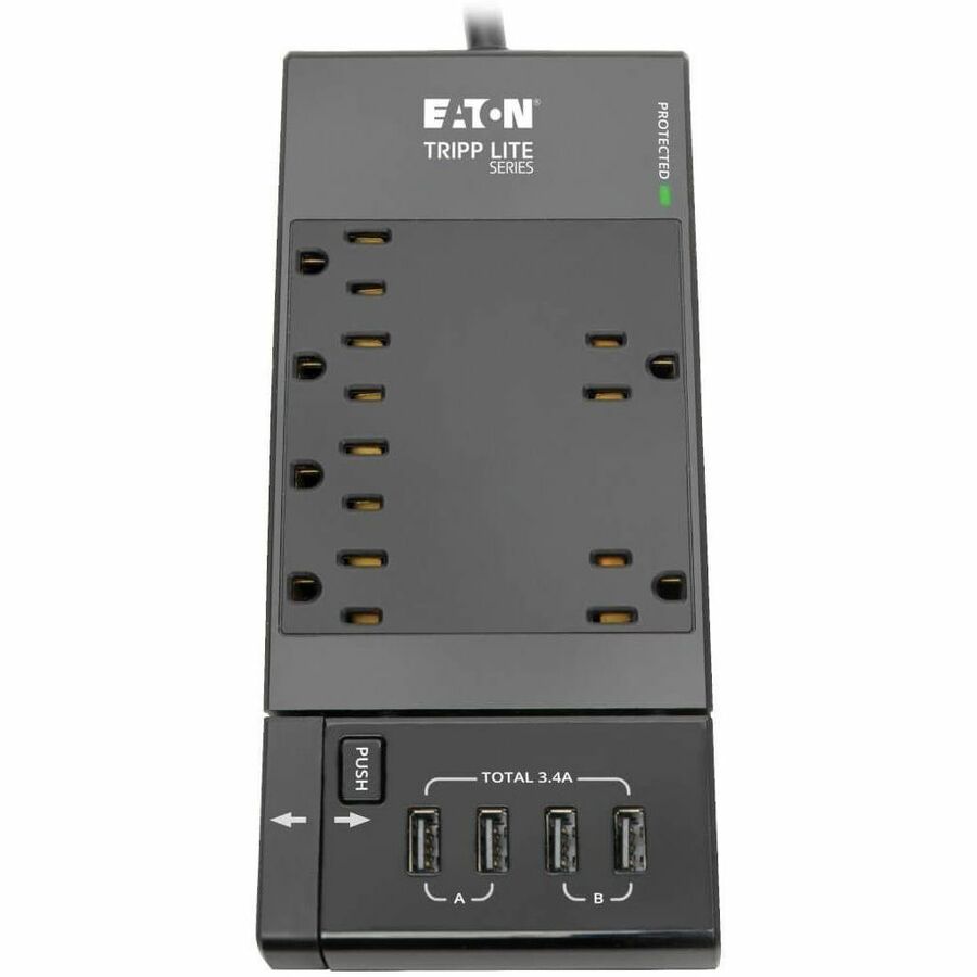 Eaton Tripp Lite Series Safe-IT TLP68UBAM 6-Outlet Surge Protector with Retractable USB Charger