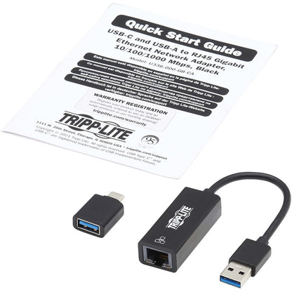 Eaton Tripp Lite Series USB-C & USB-A to Gigabit Ethernet Adapter - 10/100/1000 Mbps Ethernet Connection