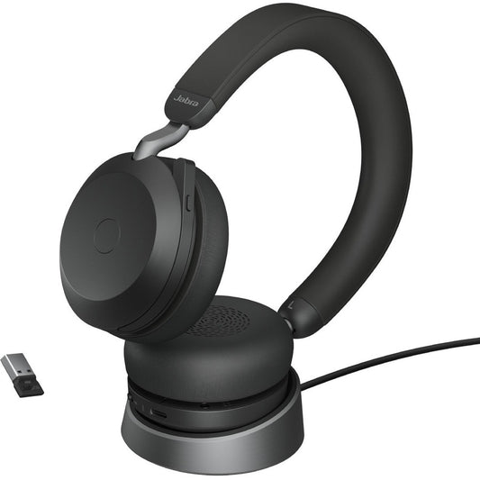 Jabra Evolve2 75 Wireless On-ear Stereo Headset with Noise Cancellation and Charging Stand