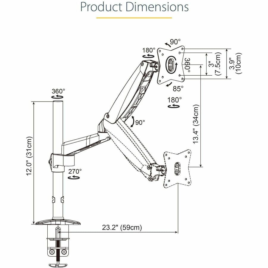 StarTech.com Desk Mount Monitor Arm for 32-Inch to 49-Inch Displays – Full Motion, Height Adjustable, VESA Compatible