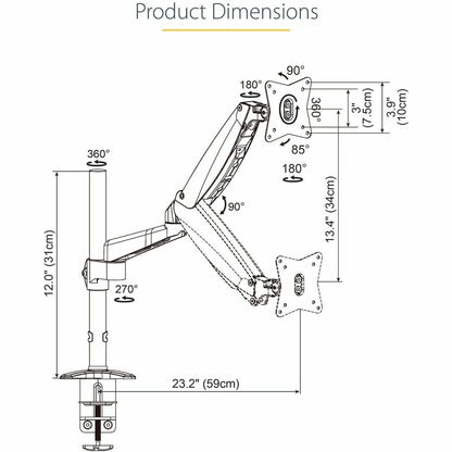 StarTech.com Desk Mount Monitor Arm for 32-Inch to 49-Inch Displays – Full Motion, Height Adjustable, VESA Compatible