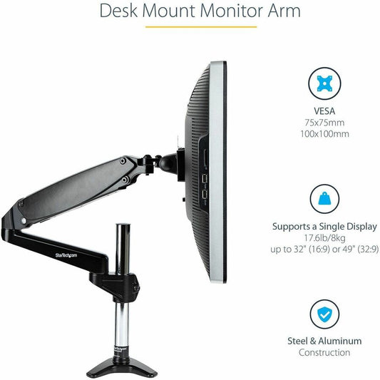 StarTech.com Desk Mount Monitor Arm for 32-Inch to 49-Inch Displays – Full Motion, Height Adjustable, VESA Compatible