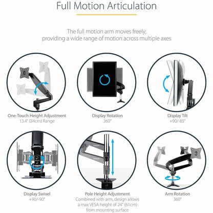 StarTech.com Desk Mount Monitor Arm for 32-Inch to 49-Inch Displays – Full Motion, Height Adjustable, VESA Compatible