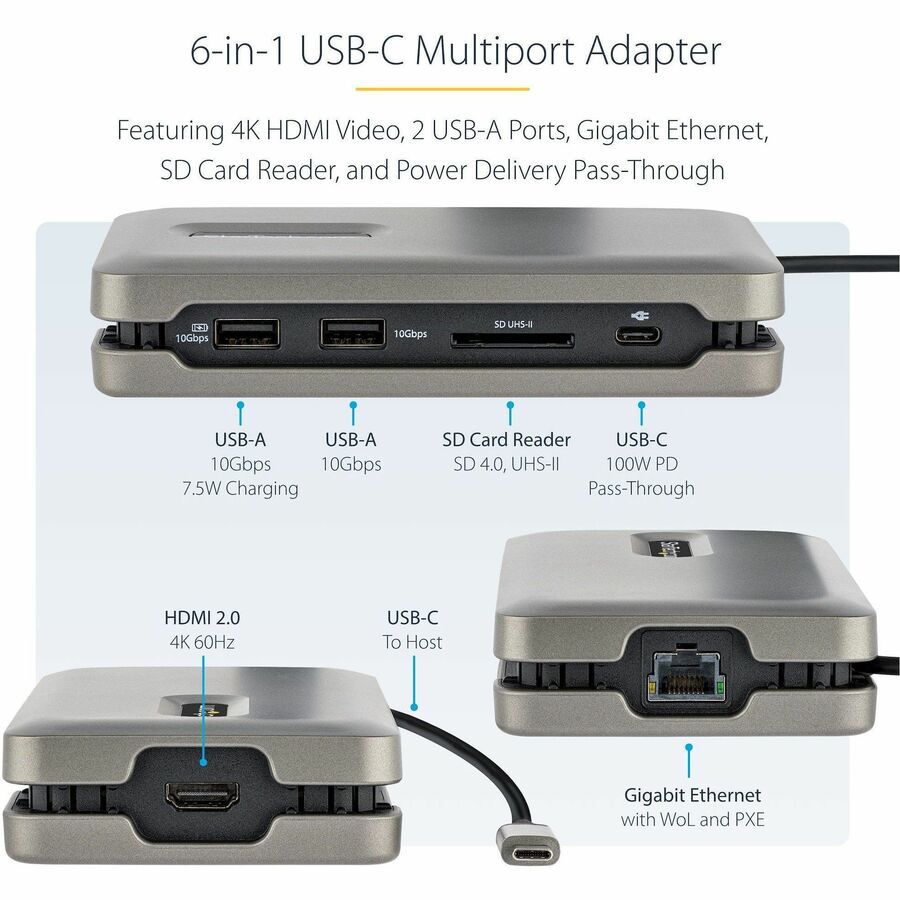 StarTech.com USB-C Multiport Adapter with 4K HDMI, Gigabit Ethernet, and USB Hub - Part DKT31CSDHPD3