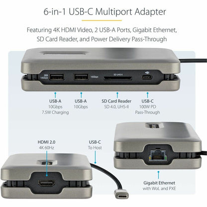 StarTech.com USB-C Multiport Adapter with 4K HDMI, Gigabit Ethernet, and USB Hub - Part DKT31CSDHPD3