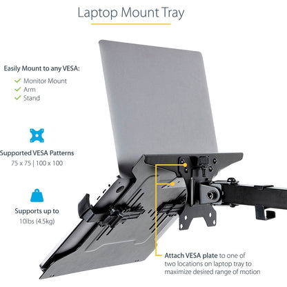 StarTech.com VESA Laptop Tray for Adjustable Monitor Arms - Supports Notebooks Up to 10 lbs
