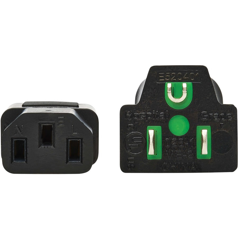 Eaton Tripp Lite Series Safe-IT Hospital-Grade Power Cord 15 ft - NEMA 5-15P to IEC C13, Antibacterial, 125V, 13A, Black