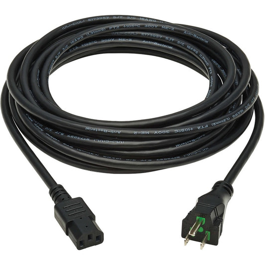 Eaton Tripp Lite Series Safe-IT Hospital-Grade Power Cord 15 ft - NEMA 5-15P to IEC C13, Antibacterial, 125V, 13A, Black