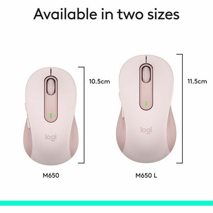 Logitech Signature M650 Wireless Mouse - Small to Medium Hands, Rose, 2-Year Battery Life