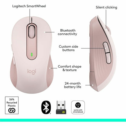 Logitech Signature M650 Wireless Mouse - Small to Medium Hands, Rose, 2-Year Battery Life