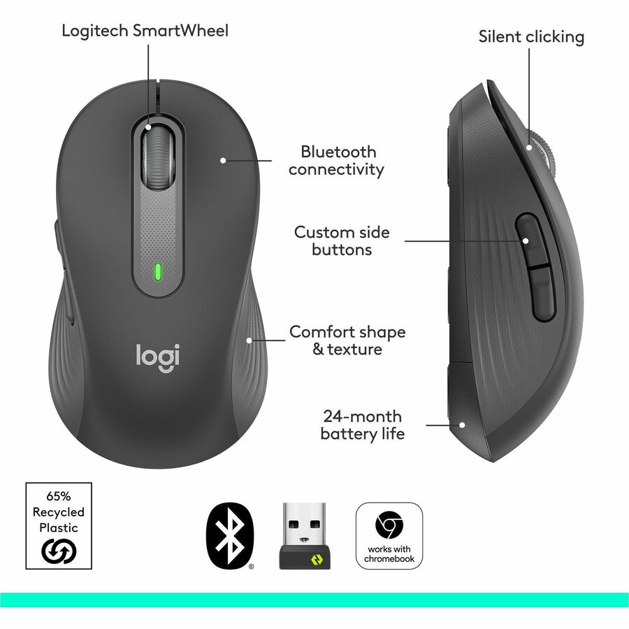 Logitech Signature M650 L Wireless Mouse for Large Hands - 2-Year Battery Life, Silent Clicks, Graphite
