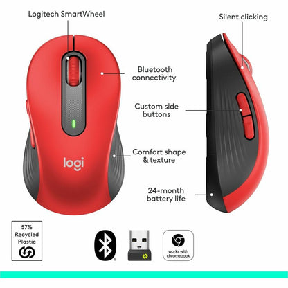 Logitech Signature M650 L Wireless Mouse for Large Hands - Red, 2-Year Battery Life, Silent Clicks, Bluetooth Connectivity
