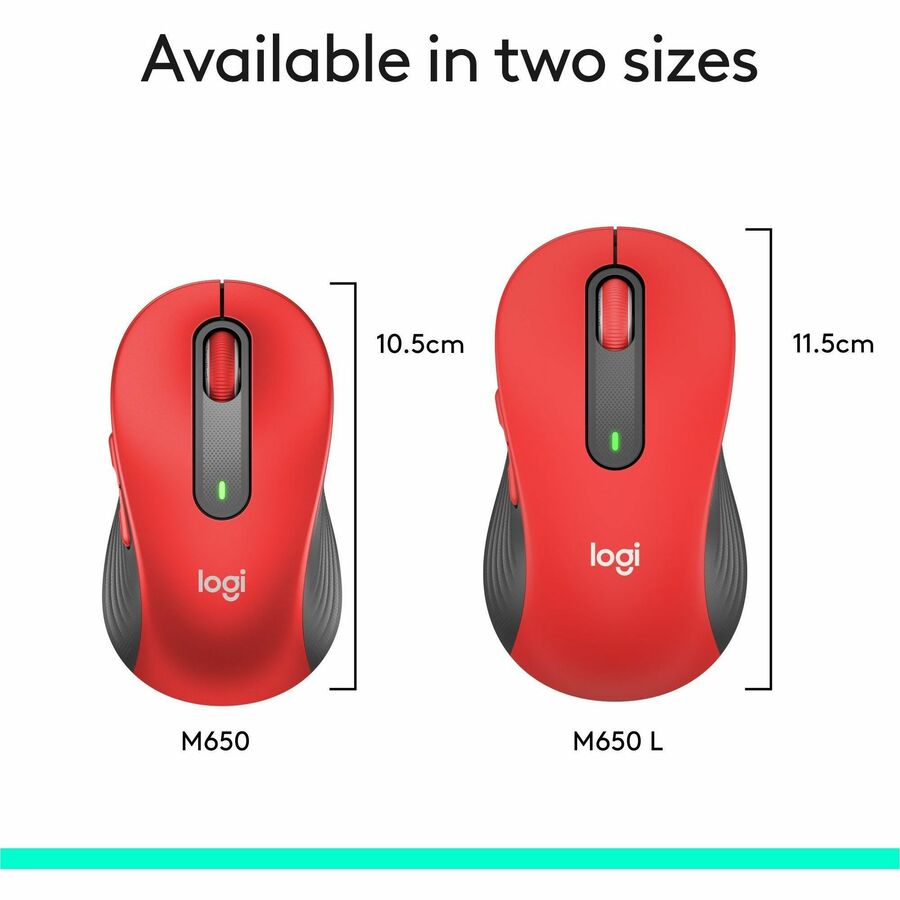Logitech Signature M650 L Wireless Mouse for Large Hands - Red, 2-Year Battery Life, Silent Clicks, Bluetooth Connectivity