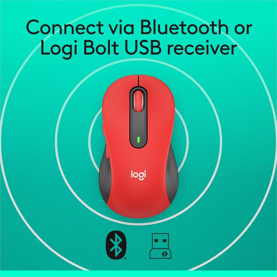 Logitech Signature M650 L Wireless Mouse for Large Hands - Red, 2-Year Battery Life, Silent Clicks, Bluetooth Connectivity