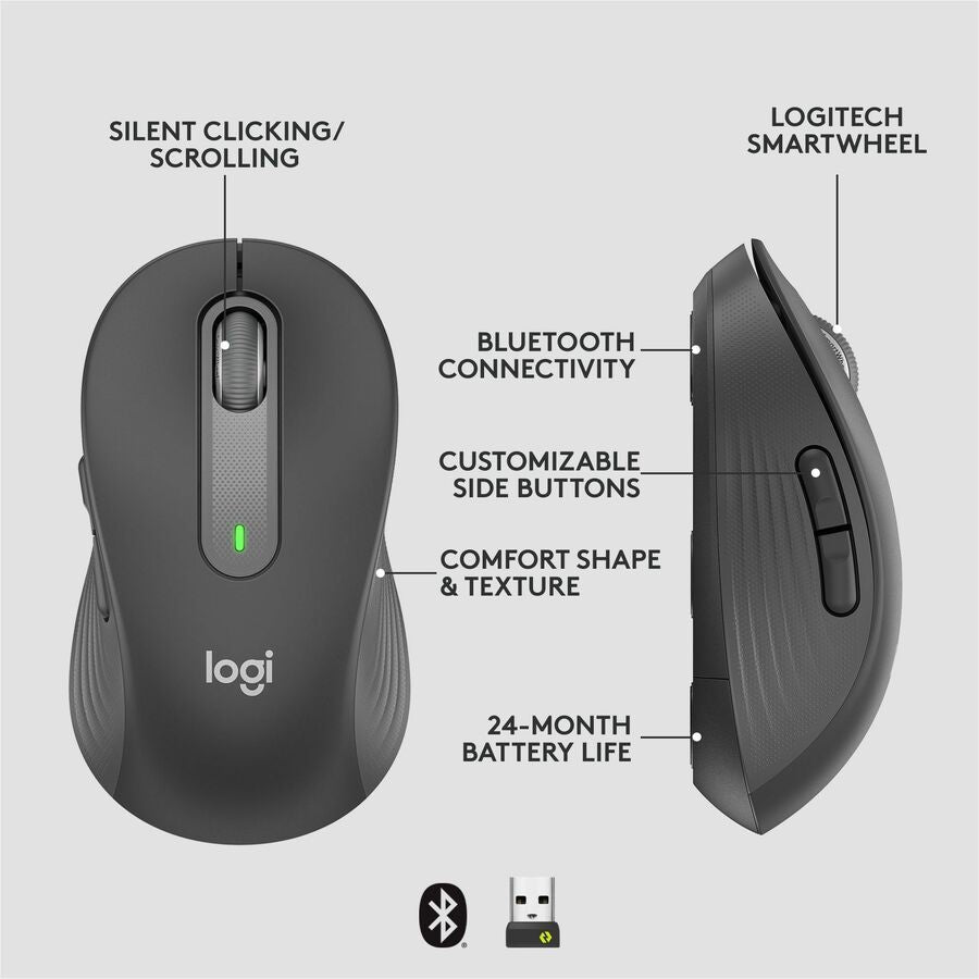 Logitech Signature M650L Wireless Mouse for Large Hands - Bluetooth & Logi Bolt, Graphite