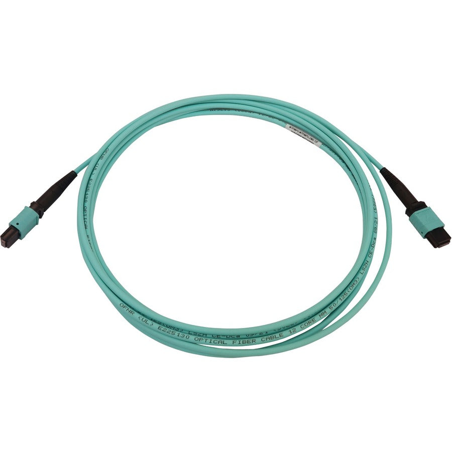 Eaton Tripp Lite Series 40/100/400 GbE Multimode Fiber Optic Cable (N844B-03M-12-P) – 12-Fiber OM3 Aqua LSZH Patch Cable