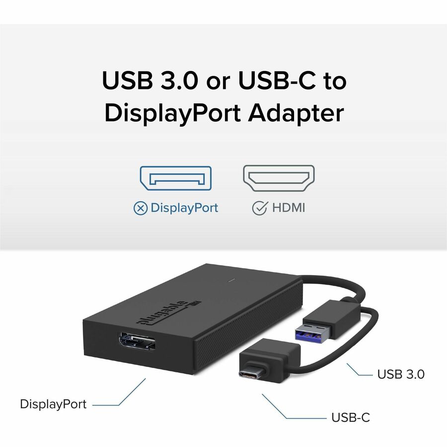 Plugable UGA-DP-S USB-C and USB 3.0 to DisplayPort Adapter for Multi-Monitor Setup