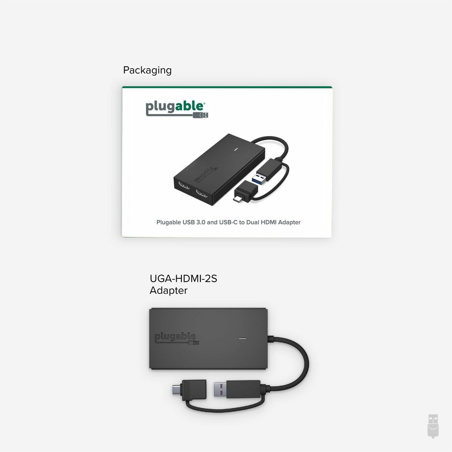 Plugable Technologies UGA-HDMI-2S Dual Monitor Adapter for USB 3.0, USB-C, and Thunderbolt Devices