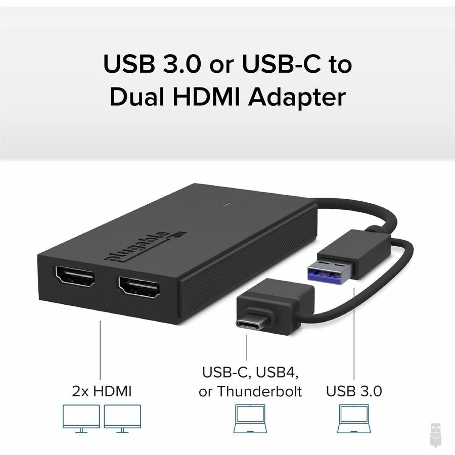Plugable Technologies UGA-HDMI-2S Dual Monitor Adapter for USB 3.0, USB-C, and Thunderbolt Devices