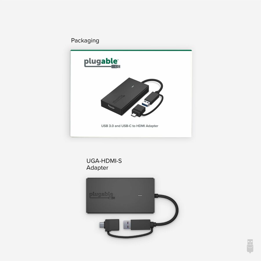 Plugable UGA-HDMI-S USB-C and USB 3.0 to HDMI Adapter for Multi-Monitor Setup
