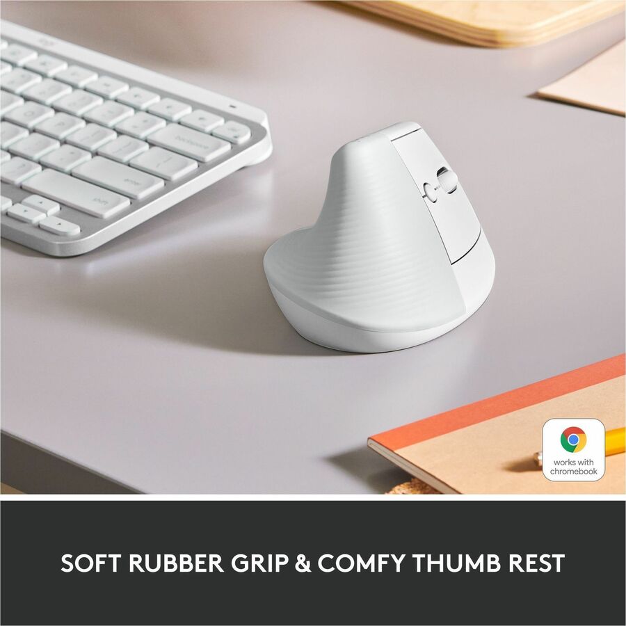 Logitech Lift Vertical Ergonomic Mouse - Wireless, Bluetooth & Logi Bolt USB, Quiet Clicks, Small/Medium Right-Hand, Off-White