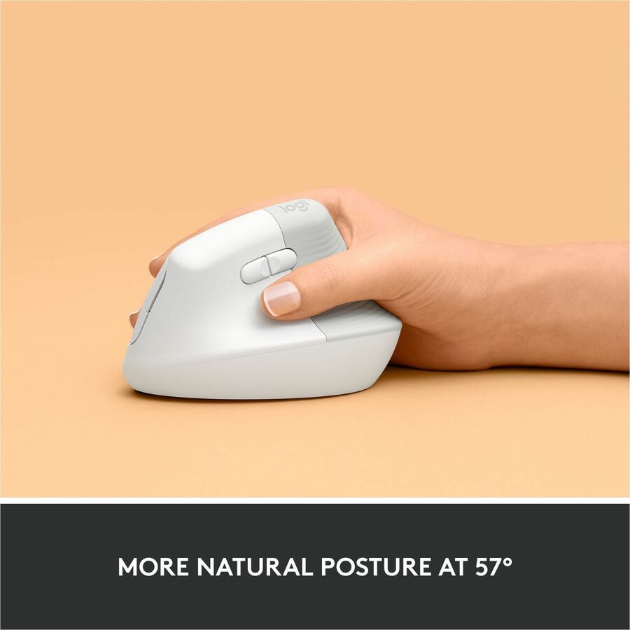 Logitech Lift Vertical Ergonomic Mouse - Wireless, Bluetooth & Logi Bolt USB, Quiet Clicks, Small/Medium Right-Hand, Off-White