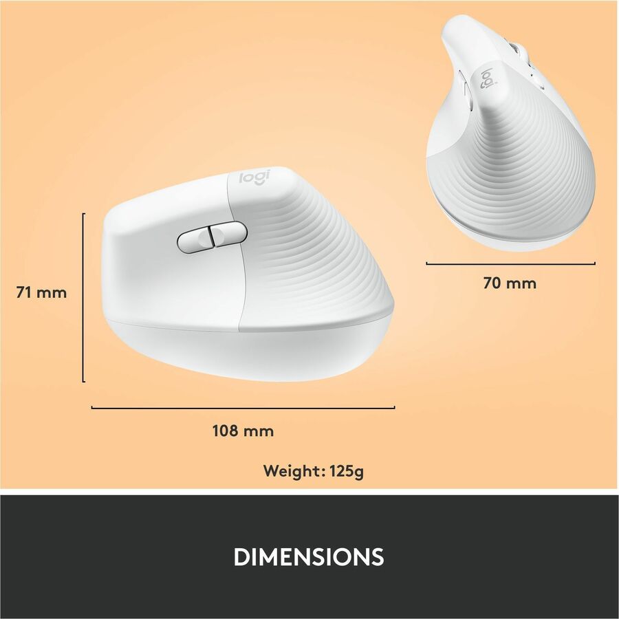 Logitech Lift Vertical Ergonomic Mouse - Wireless, Bluetooth & Logi Bolt USB, Quiet Clicks, Small/Medium Right-Hand, Off-White