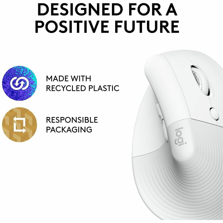 Logitech Lift Vertical Ergonomic Mouse - Wireless, Bluetooth & Logi Bolt USB, Quiet Clicks, Small/Medium Right-Hand, Off-White