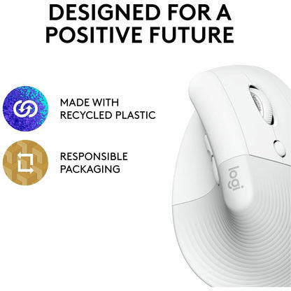 Logitech Lift Vertical Ergonomic Mouse - Wireless, Bluetooth & Logi Bolt USB, Quiet Clicks, Small/Medium Right-Hand, Off-White