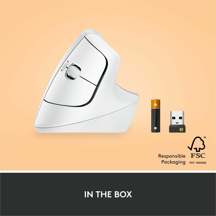 Logitech Lift Vertical Ergonomic Mouse - Wireless, Bluetooth & Logi Bolt USB, Quiet Clicks, Small/Medium Right-Hand, Off-White