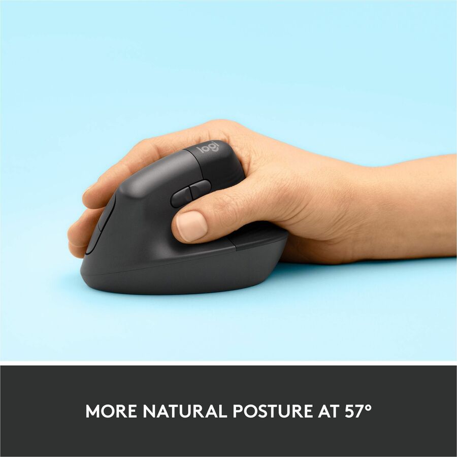 Logitech Lift Vertical Ergonomic Mouse - Wireless Bluetooth & Logi Bolt USB, Quiet Clicks, 6 Buttons, Graphite