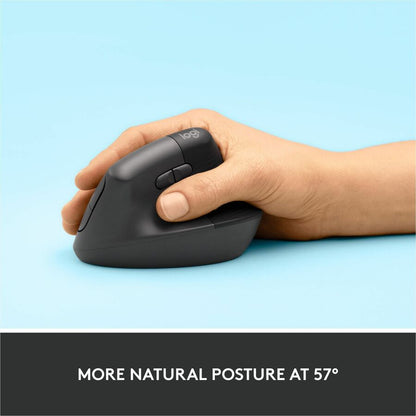 Logitech Lift Vertical Ergonomic Mouse - Wireless Bluetooth & Logi Bolt USB, Quiet Clicks, 6 Buttons, Graphite