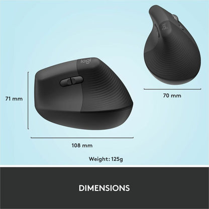 Logitech Lift Vertical Ergonomic Mouse - Wireless Bluetooth & Logi Bolt USB, Quiet Clicks, 6 Buttons, Graphite