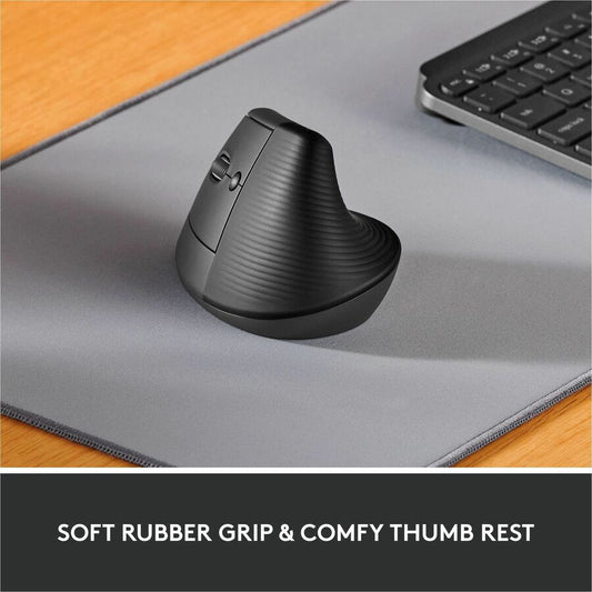 Logitech Lift Left Vertical Ergonomic Mouse – Wireless, Bluetooth & Logi Bolt USB – Quiet Clicks – Graphite