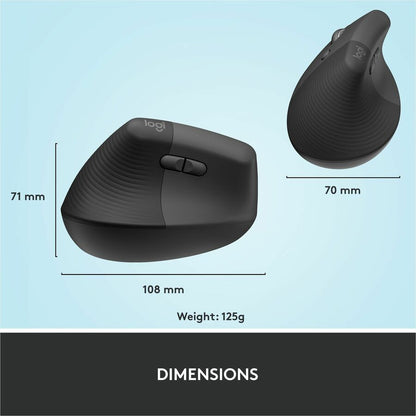 Logitech Lift Left Vertical Ergonomic Mouse – Wireless, Bluetooth & Logi Bolt USB – Quiet Clicks – Graphite