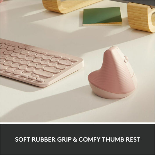 Logitech Lift Vertical Ergonomic Mouse Rose - Wireless Bluetooth & Logi Bolt USB, Quiet Clicks, 6 Buttons, Small/Medium Hand Fit