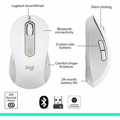 Logitech Signature M650 Wireless Mouse for Large Hands, 2-Year Battery Life, Silent Clicks, Raw White