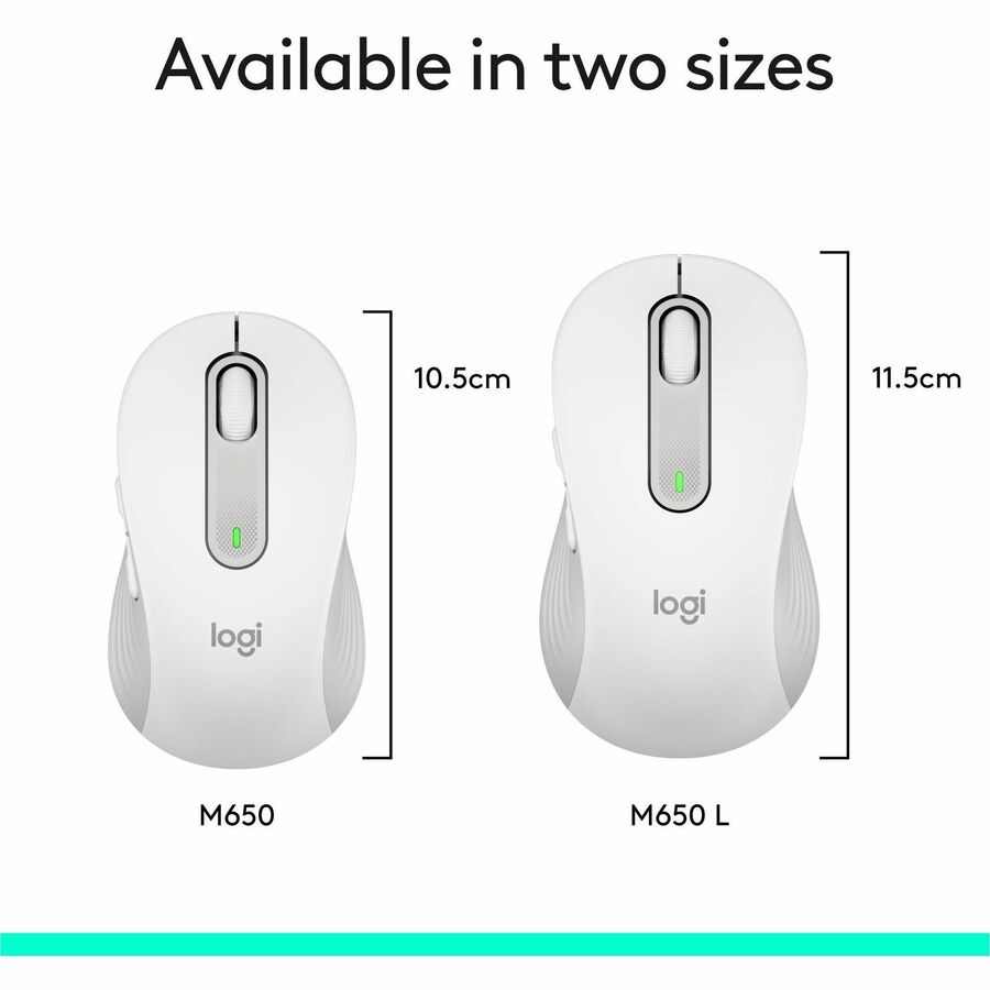 Logitech Signature M650 Wireless Mouse for Large Hands, 2-Year Battery Life, Silent Clicks, Raw White
