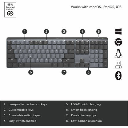 Logitech MX Mechanical Wireless Illuminated Performance Keyboard with Clicky Switches - Graphite