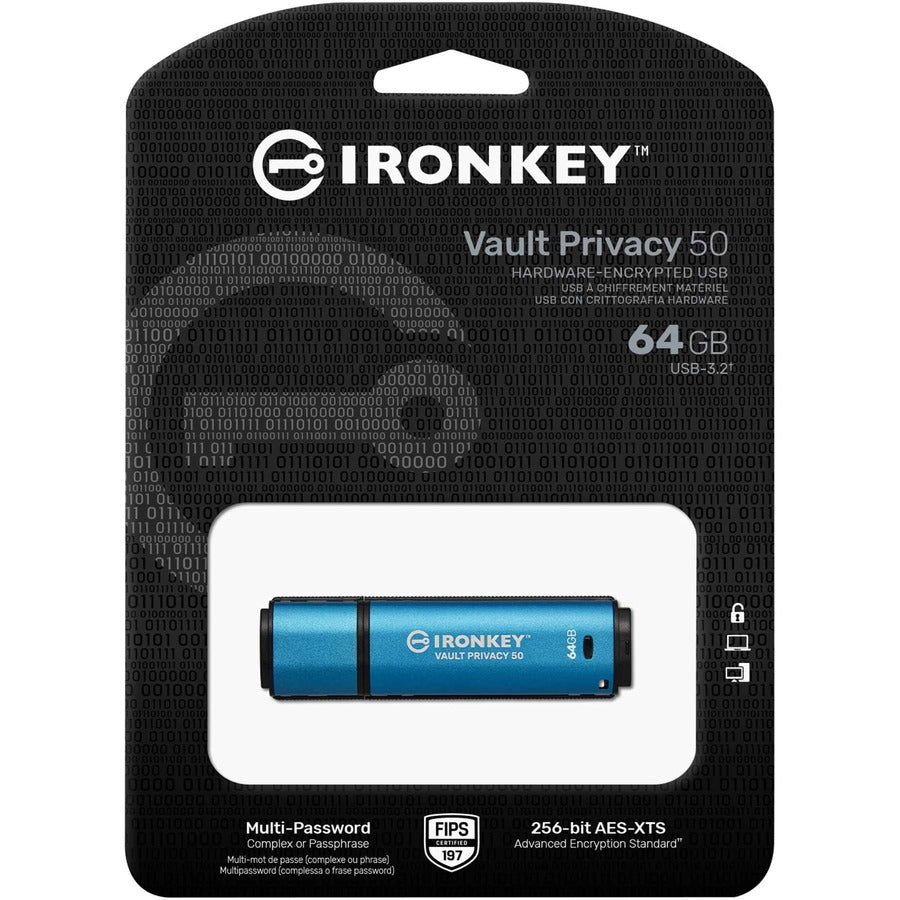 Kingston IronKey Vault Privacy 50 Series 64GB USB 3.2 Type A Flash Drive for Secure Data Storage